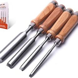 ATOPLEE 4 Pieces Wood Chisel Set for Woodworking, Professional Wood Chisel Tool Carpenter Gouge CR-V Steel Semi-Circular Edge Sharp Blade 8mm(5/16")/12mm(1/2")/18mm(3/4")/25mm(1") (Full Size-4PCS)