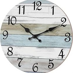 CHYLIN Wall Clock 14 Inch Bathroom Clock, Rustic Wall Clocks Battery Operated, Silent Non Ticking Wooden Coastal Beach Clock for Kitchen, Living Room, Bedroom, Office (White)