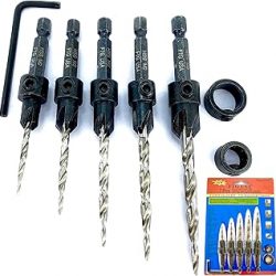 Adjustable Wood Countersink Drill Bit Set 5 Pc Countersink Drill Bit #4#6#8#10#12 with Tapered Drill Bit for Woodworking