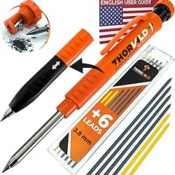 THORVALD New 2-in-1 Carpenter Pencils with Finger Grip for Carpenter (Incl. 7 Leads + Sharpener) Solid Mechanical Pencils with Fine Point/Best Marking tools Construction/Carpenters/Scriber