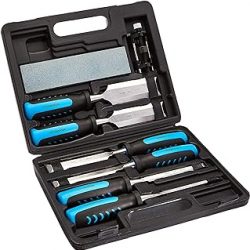 Amazon Basics 8-Piece Wood Carving Chisel Set with Honing Guide, Sharpening Stone and Storage Case, 1/4" - 1-1/2"