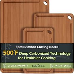 Bamboo Cutting Board, Durable Wood Cutting Boards for Kitchen with Deep Juice Grooves & Built-in Handles, Ideal Charcuterie & Chopping for Meat, Vegetables - Perfect Kitchen Gift for Home Cooks